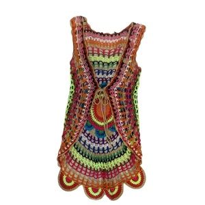 Rare Festival bohemian rainbow mandala crochet party vest size small